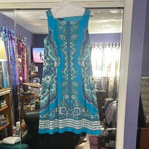Talbots Blue Asymmetrical A-line Dress with Square Neck Sleeveless